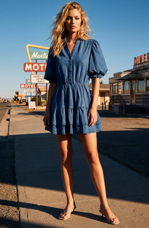 Mixed Brands - Denim Dress PS9397 - Mid Blue