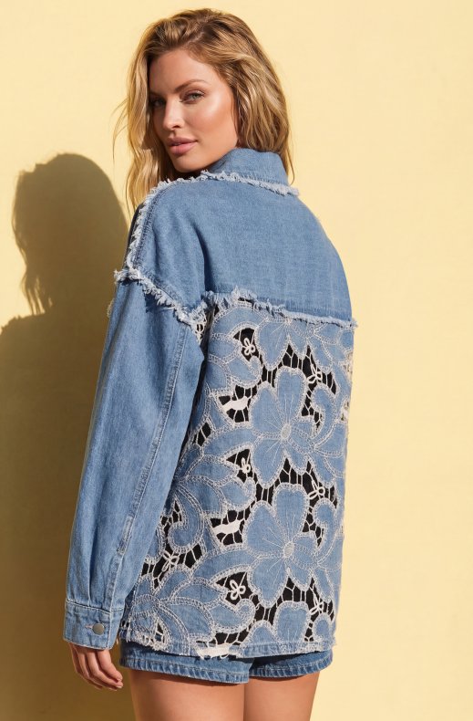 Mixed Brands - Denim Jacket with Cutout Details T20121 - Blue