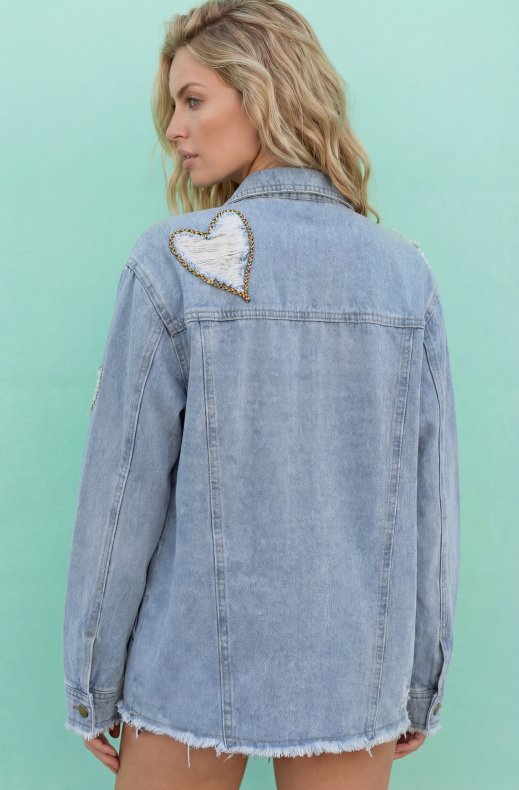 Mixed Brands - Denim Jacket with Hearts T20127 - Blue