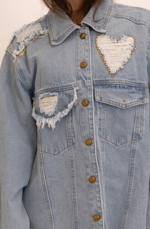 Mixed Brands - Denim Jacket with Hearts T20127 - Blue