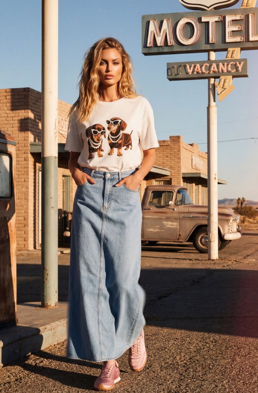 Mixed Brands - Denim Maxi Skirt H2865 - Light Blue