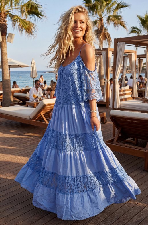 Mixed Brands - Maxidress with Lace 1015B - Blue