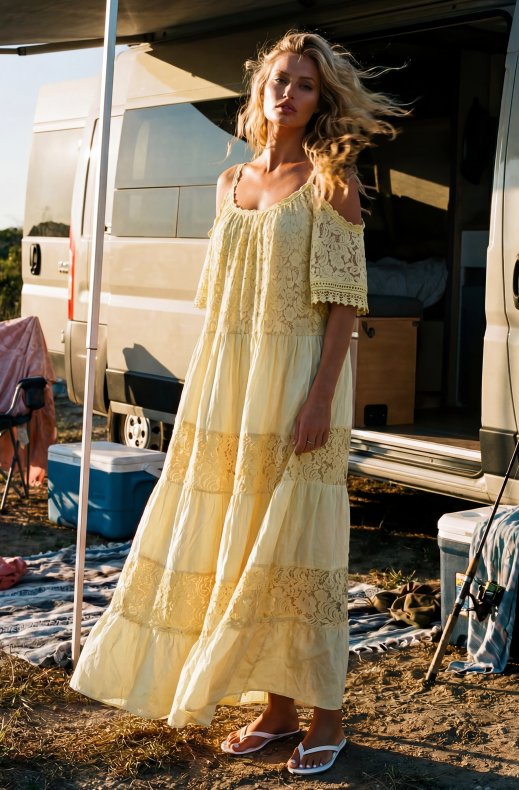 Mixed Brands - Maxidress with Lace 1015 - Yellow