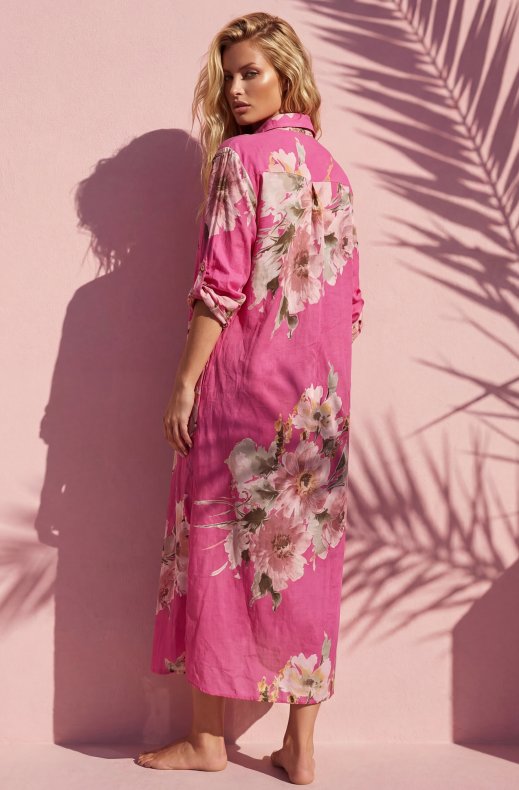 Mixed Brands - Shirt Dress with Flowers 1985-17 - Cerise