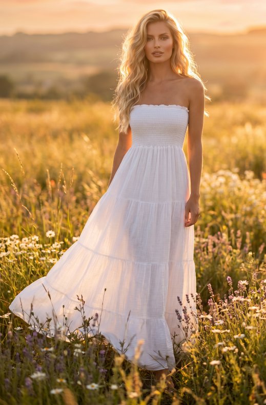 Mixed Brands - Maxi Dress with Smock 26186 - White