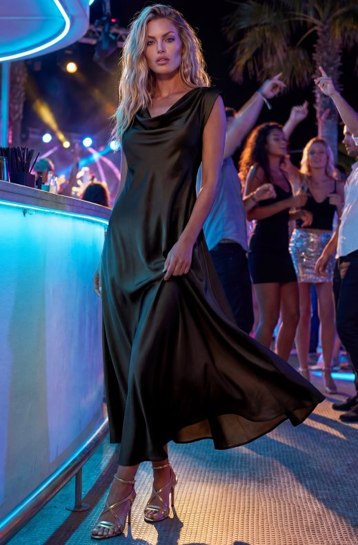 Mixed Brands - Long Satin Dress 37730BC - Black
