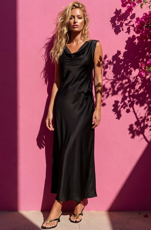 Mixed Brands - Long Satin Dress 37730BC - Black