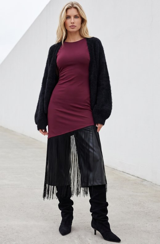 Mixed Brands - Fringe Dress C47243 - Burgundy