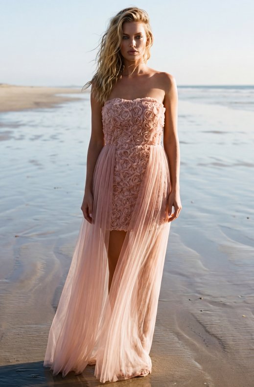 Mixed Brands - Flower Dress 606565 - Nude