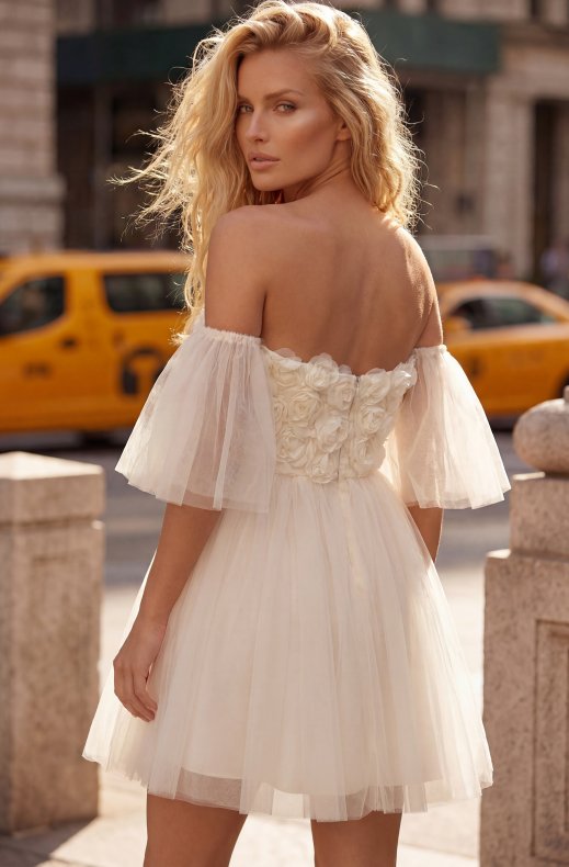 Mixed Brands - Tulle Dress with Flowers 606587 - Cream