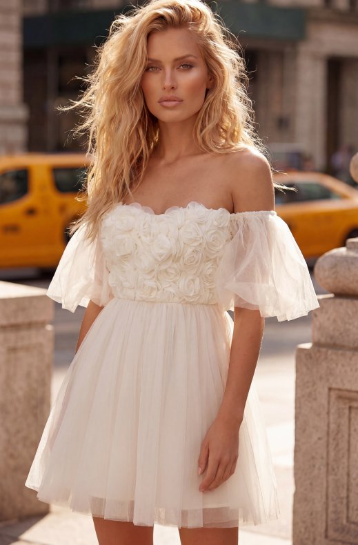 Mixed Brands - Tulle Dress with Flowers 606587 - Cream