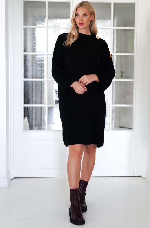 Mixed Brands - Dress with buttons at shoulder 9385 - Black
