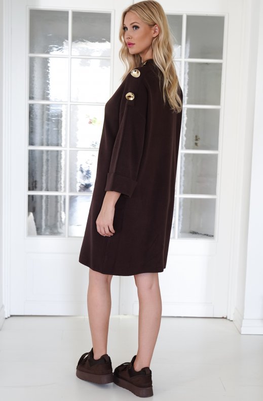 Mixed Brands - Dress with buttons at shoulder 9385 - Choco