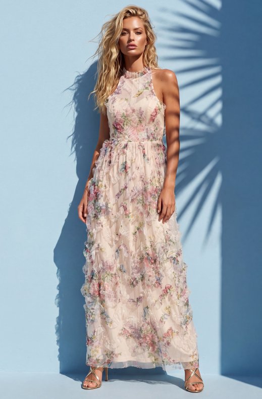 Mixed Brands - Romantic Dress with Flowers A9044 - Beige