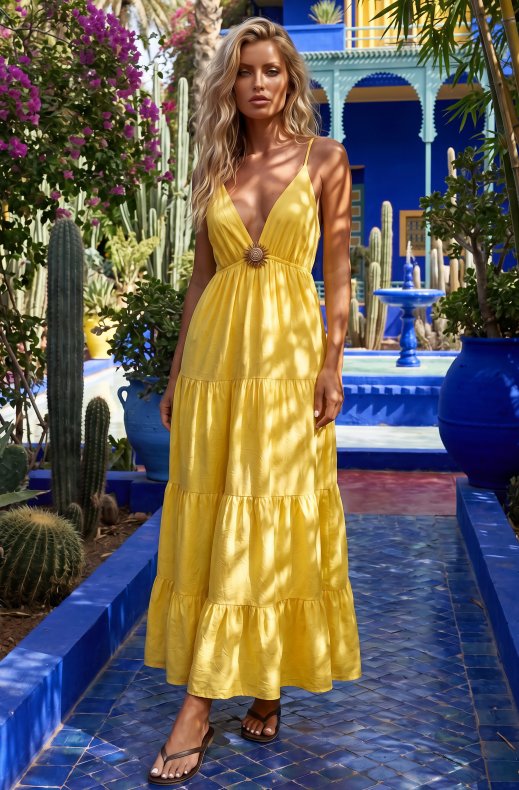 Mixed Brands - Maxi dress with frills CH267 - Yellow