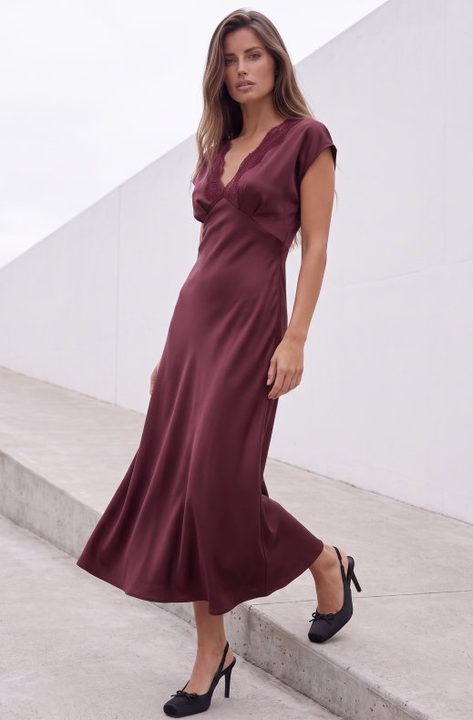 Mixed Brands - Dress with lacedetail D28481 - Wine