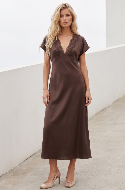 Mixed Brands - Dress with lacedetail D28481 - Brown