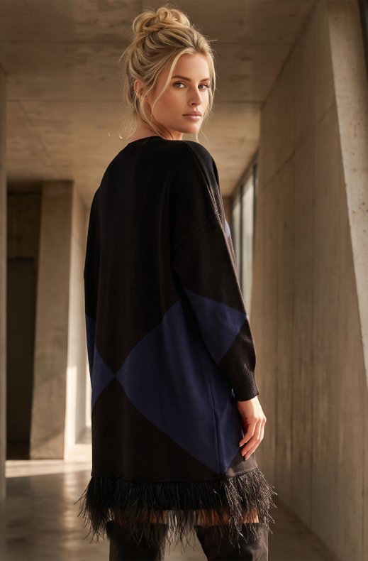 Mixed Brands - Knitted dress with turtleneck and fringes LR096089 - Navy