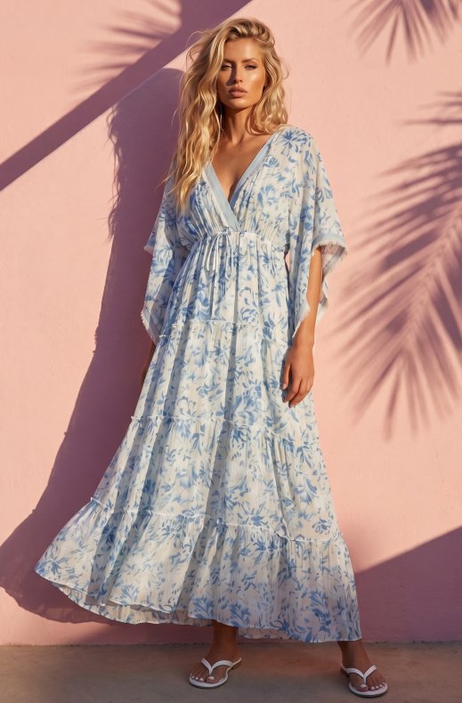 Mixed Brands - Dress with Flowers SW3315 - Blue