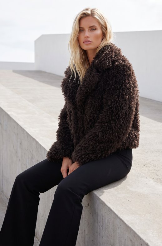 Mixed Brands - Faux Fur Jacket F127 - Coffee