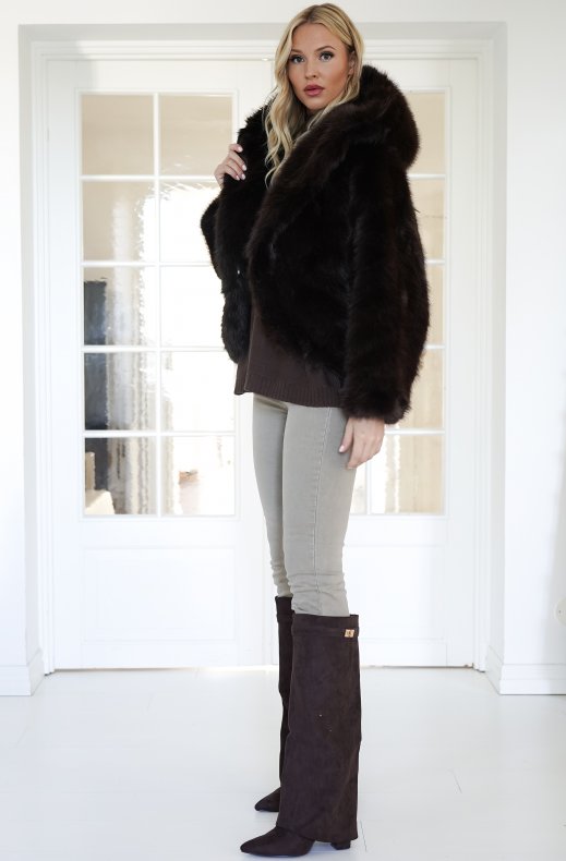 Mixed Brands - Fake fur jacket with hood M08 - Brown