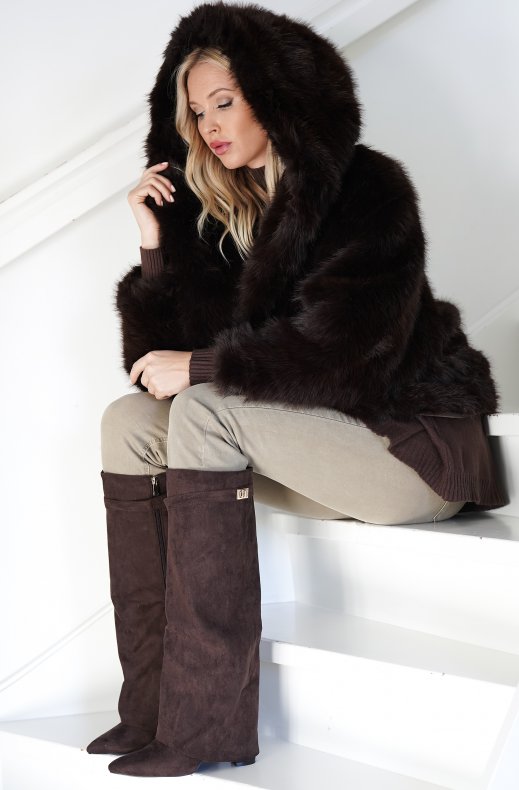 Mixed Brands - Fake fur jacket with hood M08 - Brown