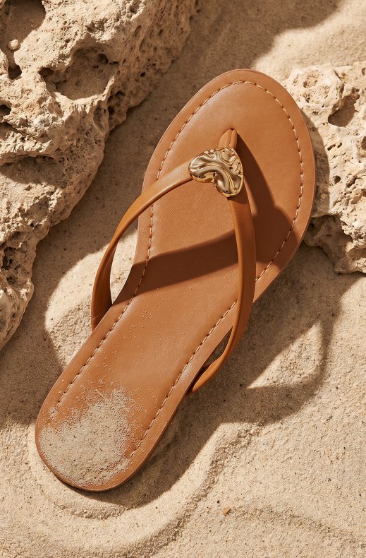 Mixed Brands - Flip Flop with gold Heart WL-79 - Camel