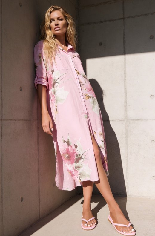 Mixed Brands - Shirt Dress with Flowers 1985-17 - Rose