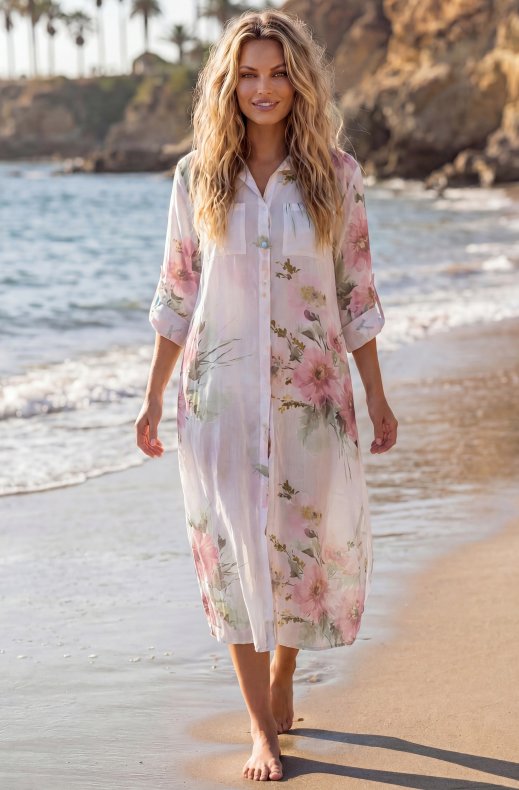 Mixed Brands - Shirt Dress with Flowers 1985-17 - White