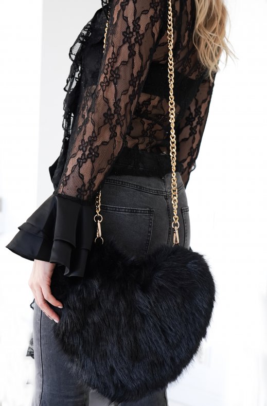 Mixed Brands - Faux Fur Heart Bag MB01 - Black