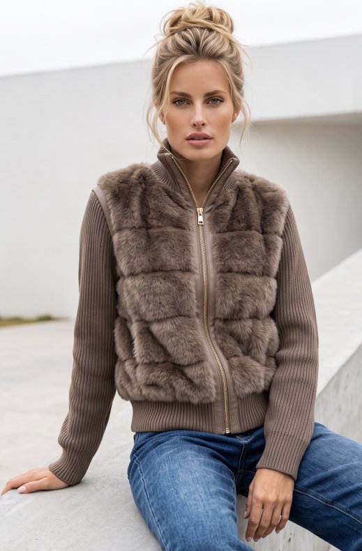 Mixed Brands - Jacket with Faux Fur 10226 - Taupe