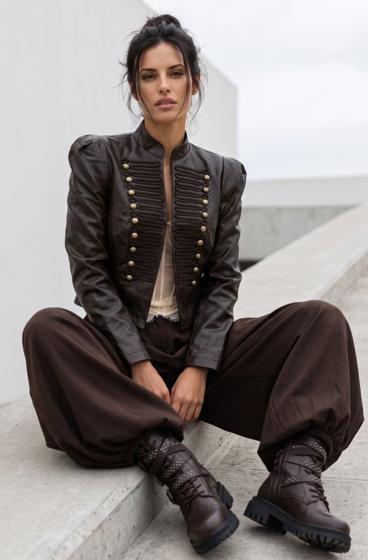 Mixed Brands - Vegan leather Napoleon Jacket 16207 - Cafe