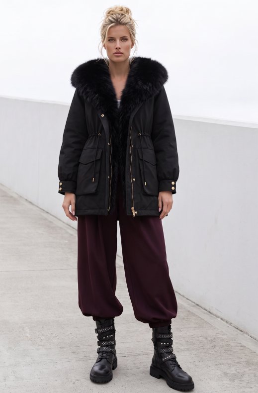 Mixed Brands - Coat with Faux Fur 202328 - Black