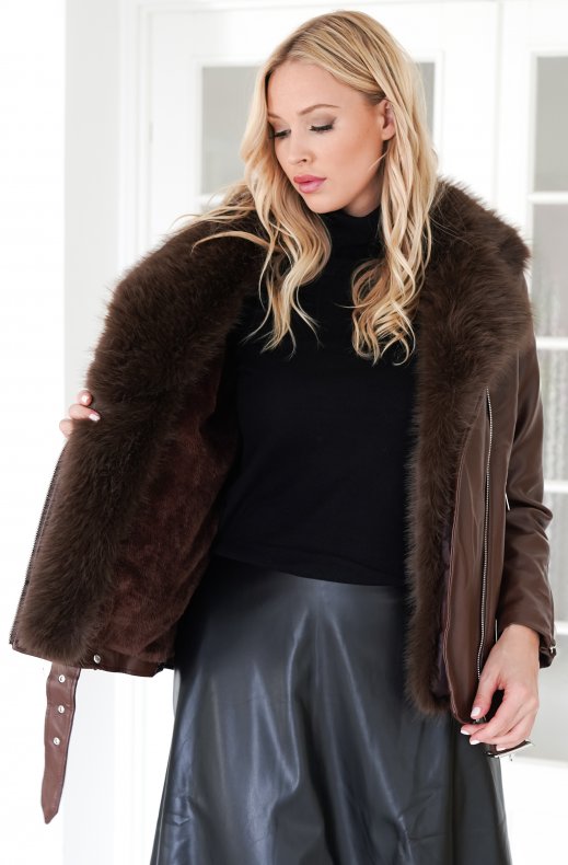 Mixed Brands - Biker jacket faux fur 2125 - Brown