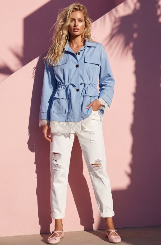 Mixed Brands - Jacket with Lace and Pockets 25383 - Sky Blue