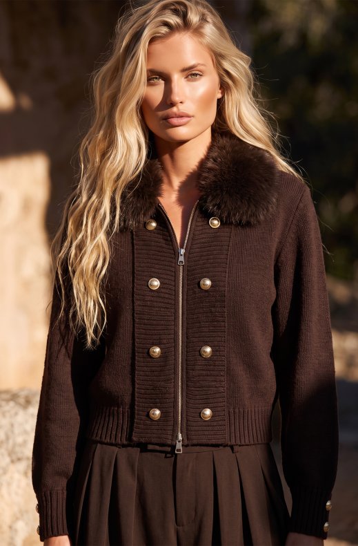 Mixed Brands - Jacket with faux fur 2845 - Choco