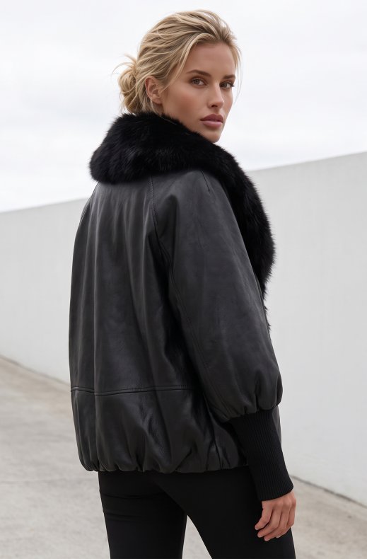 Mixed Brands - Vegan Leather jacket with faux fur CV2228 - Black