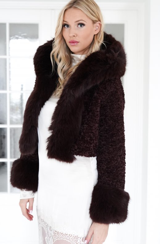Mixed Brands - Faux Fur Jacket with Hood 8019 - Choco