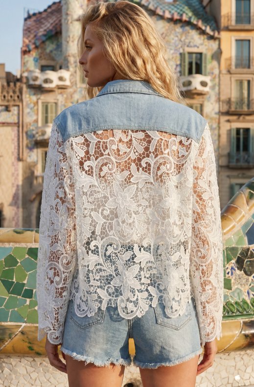 Mixed Brands - Lace and Denim Shirt SW1941 - White