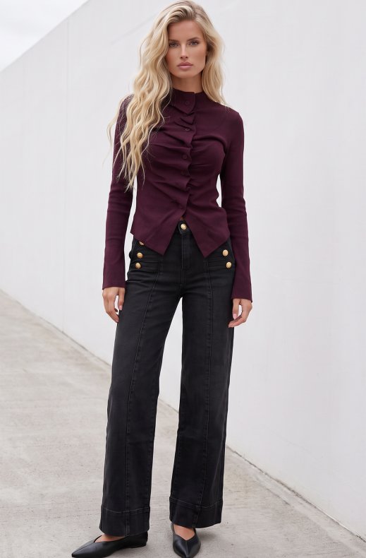 Mixed Brands - Super wide leg jeans with gold button D3343 - Antracit