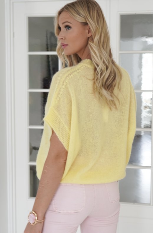 Mixed Brands - Knitted Short Sleeve Kid Mohair Top LU1184 - Yellow