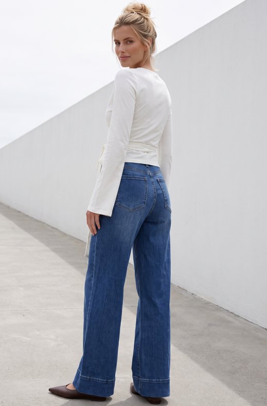 Mixed Brands - Super wide leg jeans with gold button D3322 - Denim blue