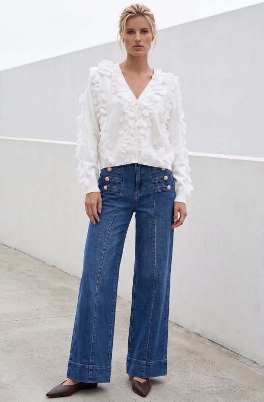 Mixed Brands - Super wide leg jeans with gold button D3322 - Denim blue