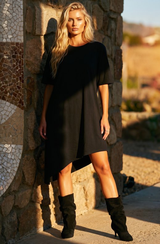 Mixed Brands - Asymmetrical Tshirt Dress JOY26 - Black
