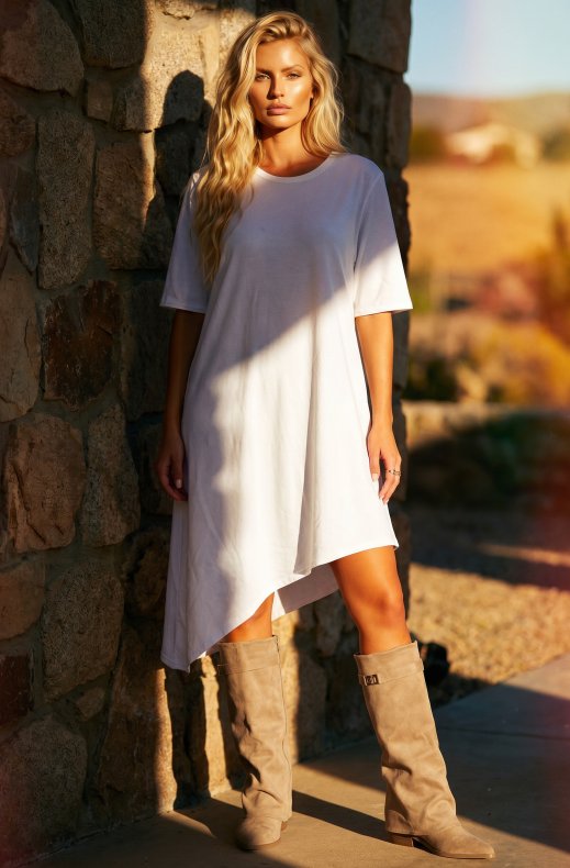 Mixed Brands - Asymmetrical Tshirt Dress JOY26 - Ecru