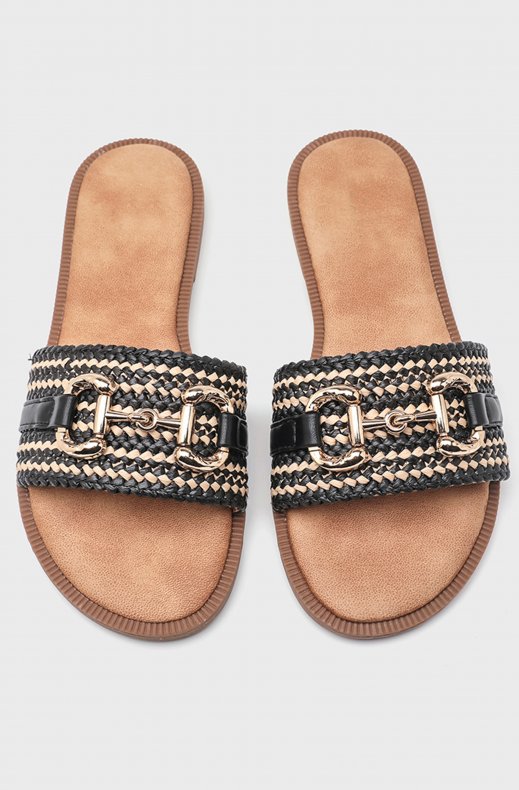 Mixed Brands - Braided Strap Mule with Buckle MP6149 - Black