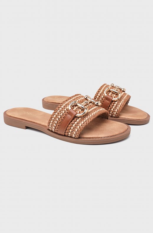 Mixed Brands - Braided Strap Mule with Buckle MP6149 - Camel
