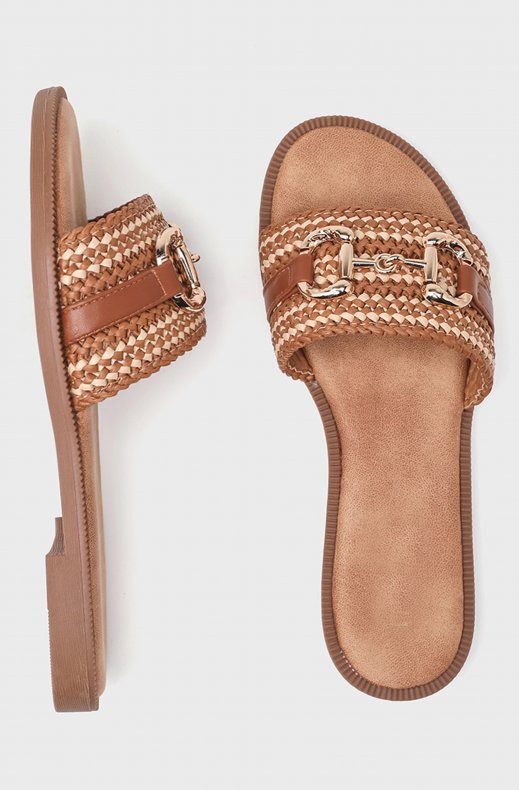 Mixed Brands - Braided Strap Mule with Buckle MP6149 - Camel