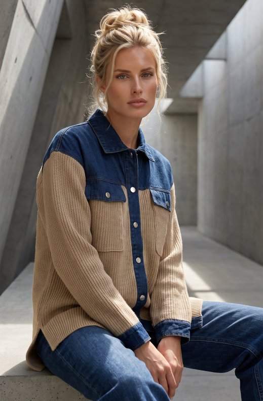 Mixed Brands - Overshirt with denim details 2631 - Beige