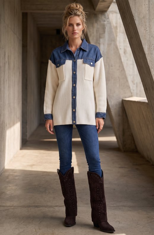 Mixed Brands - Overshirt with denim details 2631 - White